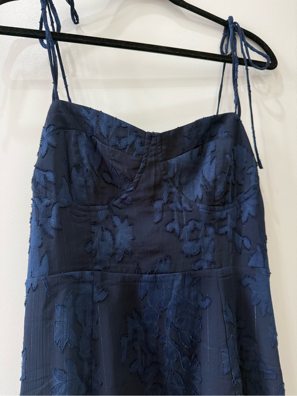 Lulus Loveliest Looks Navy Blue Floral Jacquard Tie-Strap Midi Dress - Picture 8 of 9